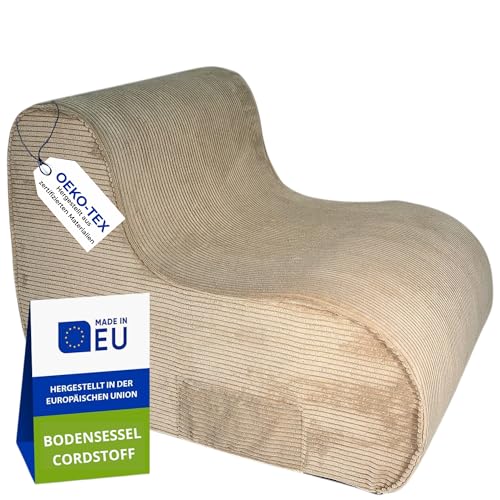 Pillows24 - Bodensessel aus Cordstoff (93×70×65cm) | Kindersessel & Lounge Sessel für Jugendliche & Erwachsene | Lesesessel aus Schaumstoff | Cord Sessel mit waschbarer Bezug (Cappuccino) von Pillows24