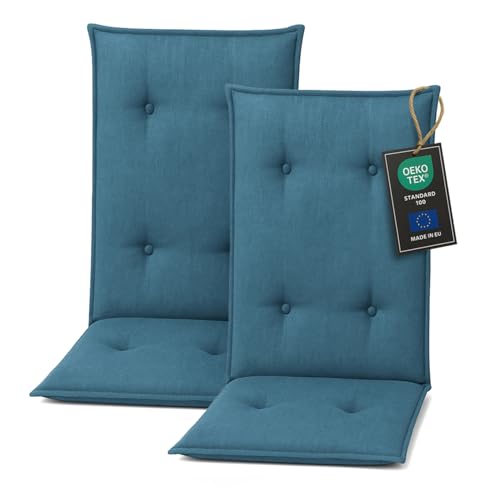 Pillows24 - Hochlehner Auflagen 2er Set - 120x50cm – 8cm Dick - Premium-Material 200gsm, UV- & Wasserabweisend | Gesteppte Sitzauflagen Hochlehner | Gartenstuhlauflagen für Gartenmöbel | Türkis von Pillows24
