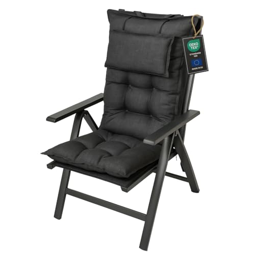 Pillows24 – Hochlehner Auflage mit Beckkissen 120x50x6 cm | Gartenstuhl Sitzkissen mit Befestigungsbändern | UV-beständig & bequem gepolstert | Sitzpolster für Gartenmöbel & Klappsessel | Grau Pillows24 – Hochlehner Auflage mit Beckkissen 120x50x6 cm | Gartenstuhl Sitzkissen mit Befestigungsbändern | UV-beständig & bequem gepolstert | Sitzpolster für Gartenmöbel & Klappsessel | Grau von Pillows24