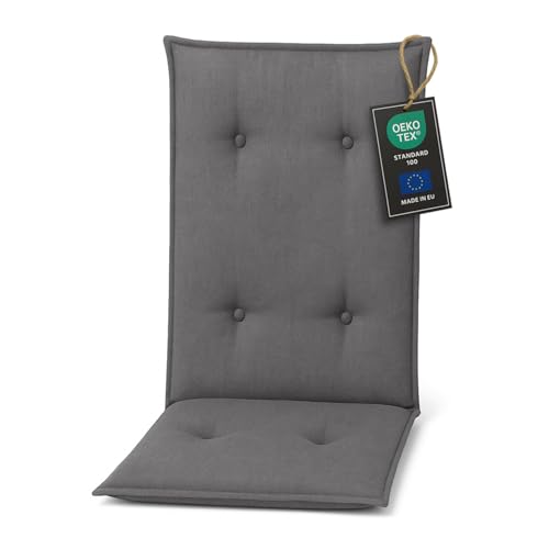 Pillows24 - Hochlehner Auflagen - 120x50cm – 8cm Dick - Premium-Material 200gsm, UV- & Wasserabweisend | Gesteppte Sitzauflagen Hochlehner | Gartenstuhlauflagen - Sitzauflagen Gartenmöbel | Dunkelgrau von Pillows24