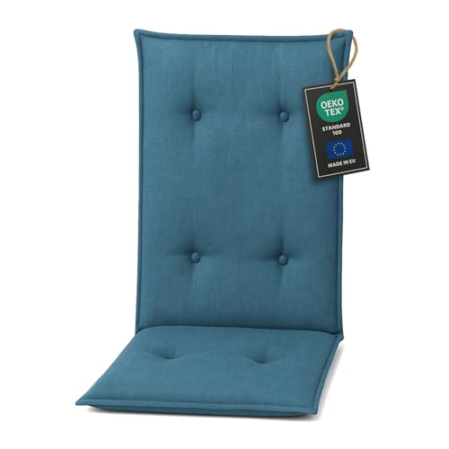 Pillows24 - Hochlehner Auflagen - 120x50cm – 8cm Dick - Premium-Material 200gsm, UV- & Wasserabweisend | Gesteppte Sitzauflagen Hochlehner | Gartenstuhlauflagen - Sitzauflagen Gartenmöbel | Türkis von Pillows24