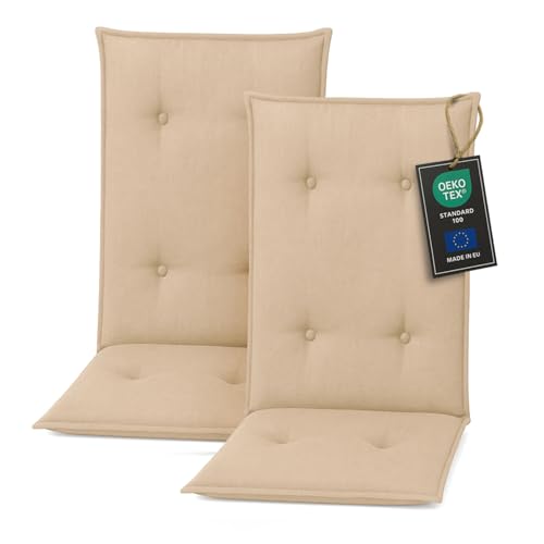 Pillows24 - Hochlehner Auflagen 2er Set - 120x50cm – 8cm Dick - Premium-Material 200gsm, UV- & Wasserabweisend | Gesteppte Sitzauflagen Hochlehner | Gartenstuhlauflagen für Gartenmöbel | Cappuccino von Pillows24