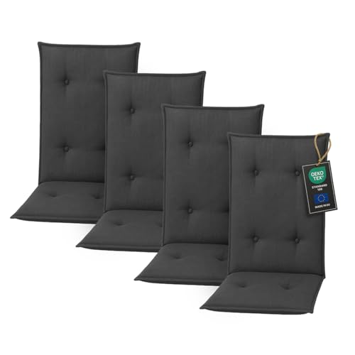 Pillows24 - Hochlehner Auflagen 4er Set - 120x50cm – 8cm Dick - Premium-Material 200gsm, UV- & Wasserabweisend | Gesteppte Sitzauflagen Hochlehner | Gartenstuhlauflagen für Gartenmöbel | Graphit von Pillows24
