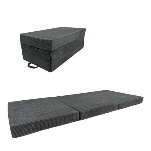 Pillows24 Klappmatratze Grau 195x120x15, Gästebett klappbar aus Foam, Faltmatratze für Erwachsene auch als Reisebett oder Gästematratze verwendbar, nach ÖKO TEX Standard (Anthrazit - Cord, 195x120x15) von Pillows24