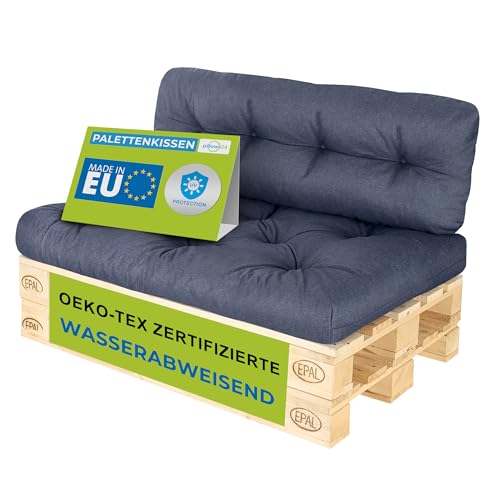 Pillows24 – Palettenkissen – 2-teiliges Set | Palettenauflage für Palettensofa | Sitz- und Rückenkissen für Europaletten | Palettenmöbel Indoor & Outdoor, UV-beständig | Made in EU | Blau von Pillows24