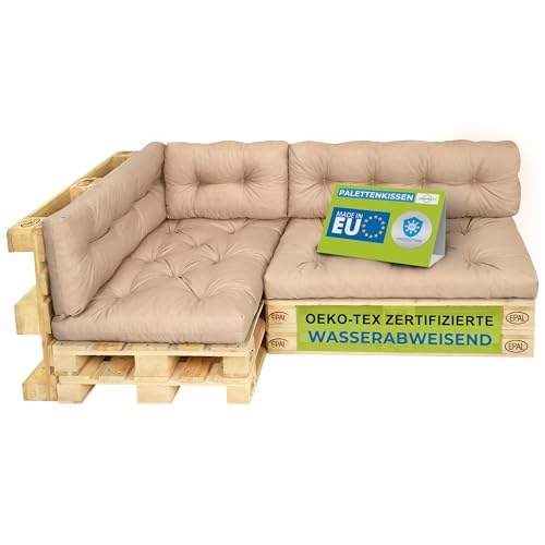 Pillows24 – Palettenkissen – 6-teiliges Set | Palettenauflage für Palettensofa | Sitz- und Rückenkissen für Europaletten | Palettenmöbel Indoor & Outdoor, UV-beständig | Made in EU | Cappuccino von Pillows24