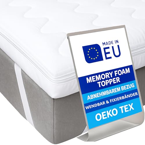 Pillows24 - Topper 120x200cm aus Memory-Schaum - 6cm hoch - Matratzentopper mit abnehmbarem Bezug | Wendbar & Fixierbänder | Oeko-TEX | Made in EU - Matratzenauflage | Matratzen Topper für jedes Bett Pillows24 - Topper 120x200cm aus Memory-Schaum - 6cm hoch - Matratzentopper mit abnehmbarem Bezug | Wendbar & Fixierbänder | Oeko-TEX | Made in EU - Matratzenauflage | Matratzen Topper für jedes Bett von Pillows24