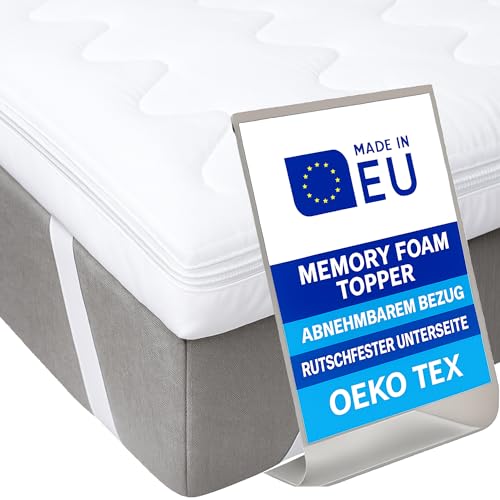 Pillows24 - Topper 90x200cm aus Memory-Schaum - 6cm hoch - Matratzentopper mit abnehmbarem Bezug & Rutschfester Unterseite | Oeko-TEX | Made in EU - Matratzenauflage | Matratzen Topper für jedes Bett Pillows24 - Topper 90x200cm aus Memory-Schaum - 6cm hoch - Matratzentopper mit abnehmbarem Bezug & Rutschfester Unterseite | Oeko-TEX | Made in EU - Matratzenauflage | Matratzen Topper für jedes Bett von Pillows24