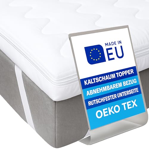 Pillows24 - Topper 140x200cm aus Kaltschaum - 6cm hoch - Matratzentopper mit abnehmbarem Bezug & Rutschfester Unterseite | Oeko-TEX | Made in EU - Matratzenauflage | Matratzen Topper für jedes Bett von Pillows24