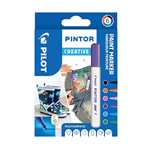 PILOT PINTOR Kreativmarker – 6 Stück in F – Fun-Farben – Farbmarker-Stifte für DIY-Projekte, für fast alle Oberflächen, schnell trocknend und gut deckend von Pilot