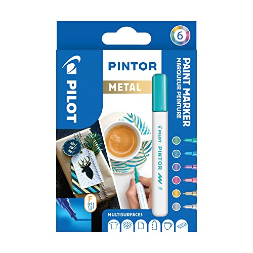 PILOT PINTOR Kreativmarker – 6 Stück in F – Metallicfarben – Farbmarker-Stifte für DIY-Projekte, für fast alle Oberflächen, schnell trocknend und gut deckend von Pilot