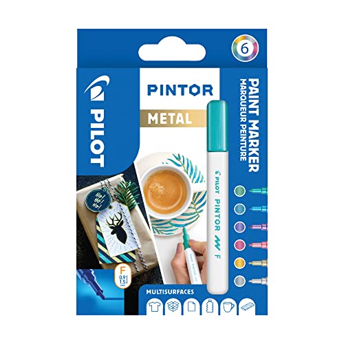 PILOT PINTOR Kreativmarker – 6 Stück in F – Metallicfarben – Farbmarker-Stifte für DIY-Projekte, für fast alle Oberflächen, schnell trocknend und gut deckend von PILOT