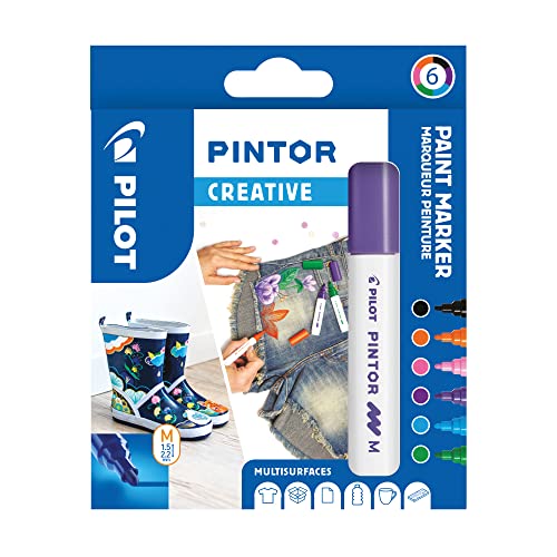 PILOT PINTOR Kreativmarker – 6 Stück in M – Fun-Farben – Farbmarker-Stifte für DIY-Projekte, für fast alle Oberflächen, schnell trocknend und gut deckend von Pilot