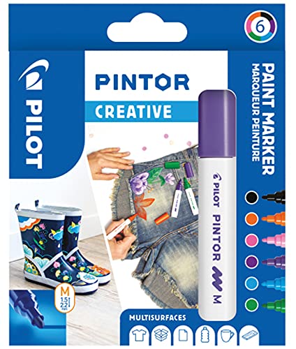 PILOT PINTOR Kreativmarker – 6 Stück in M – Fun-Farben – Farbmarker-Stifte für DIY-Projekte, für fast alle Oberflächen, schnell trocknend und gut deckend von PILOT
