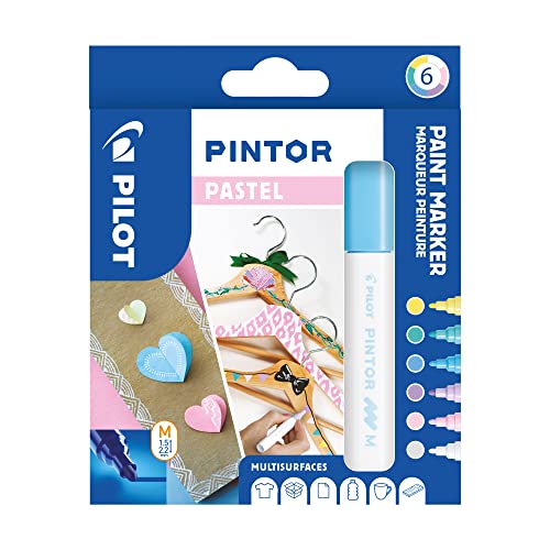 PILOT PINTOR Kreativmarker – 6 Stück in M – Pastellfarben – Farbmarker-Stifte für DIY-Projekte, für fast alle Oberflächen, schnell trocknend und gut deckend von Pilot