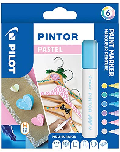 PILOT PINTOR Kreativmarker – 6 Stück in M – Pastellfarben – Farbmarker-Stifte für DIY-Projekte, für fast alle Oberflächen, schnell trocknend und gut deckend von PILOT