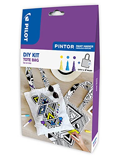 PILOT PINTOR DIY Jute Beutel im modernen, geometrischen Look – Bastel-Set mit 3x Kreativmarker und 1 individuell gestaltbare Baumwollbeutel von PILOT