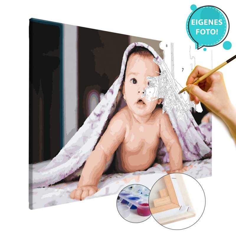 Malen nach Zahlen eigenes Foto, Bild Ihres Kindes - XXL (85x120cm), Premium Kiefernholz Keilrahmen von Pimavo