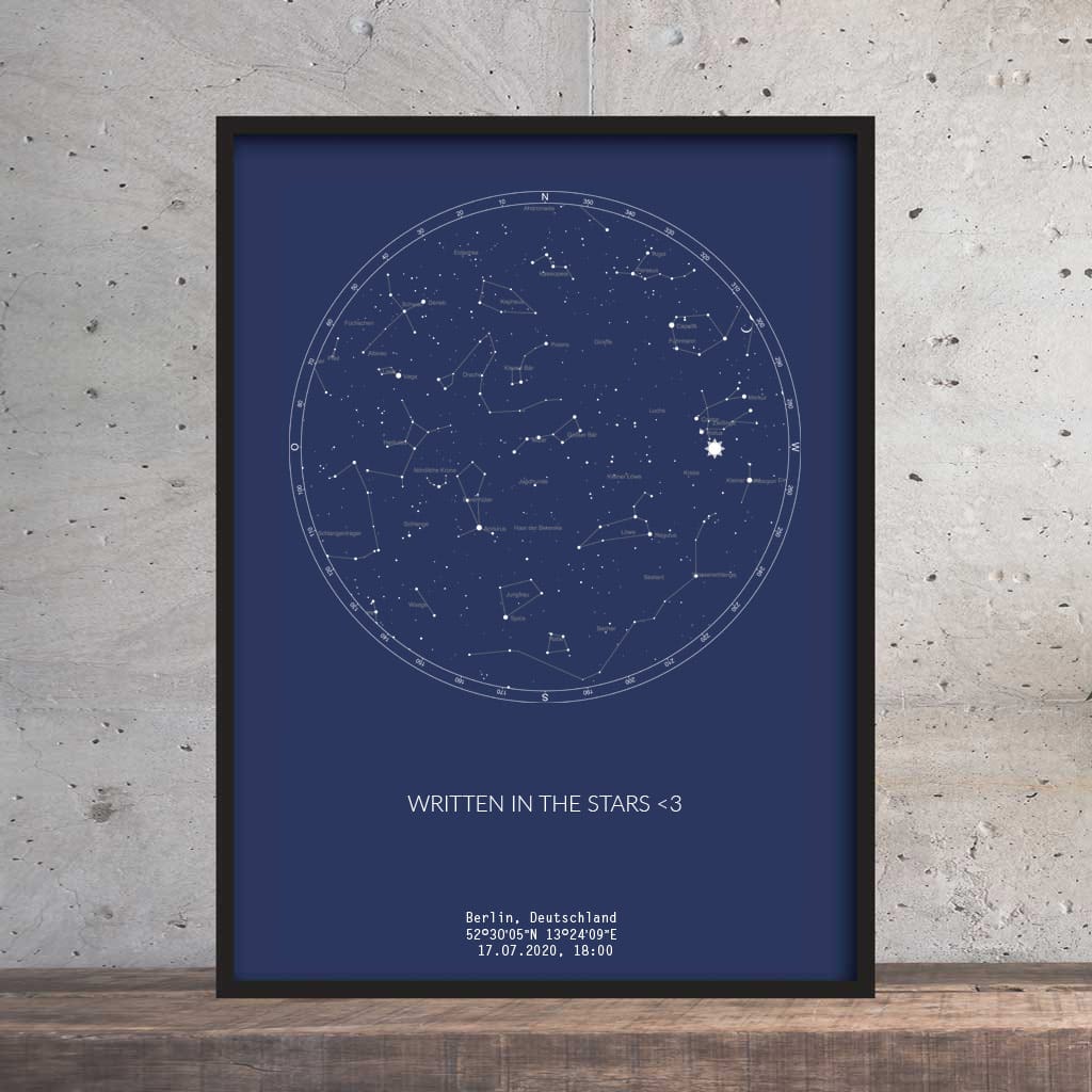 Sternenhimmel Poster - Persönliche Sternenkarte - Navy Blau - Ohne Rahmen (Pappröhre), 60x80cm von Pimavo