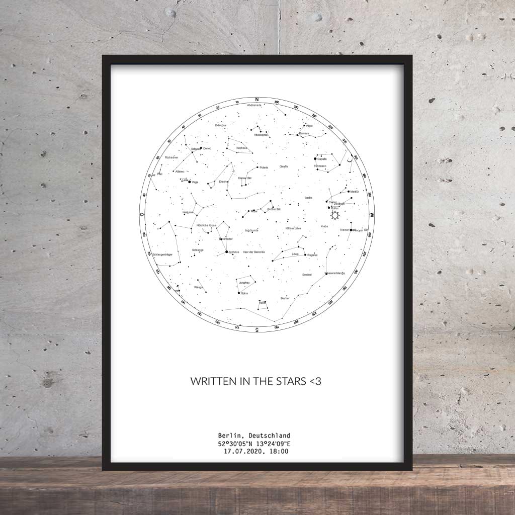 Sternenhimmel Poster - Persönliche Sternenkarte - Weiß-Schwarz - Ohne Rahmen (Pappröhre), 40x60cm von Pimavo