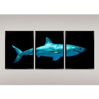Große Weiße Hai Drucke Ozean Predator Kunst Wandhängen Triptychon von PimlicoPrints