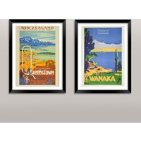 Neuseeland Poster Vintage Mount Koch, Wanaka, Queenstown Reiseplakate von PimlicoPrints