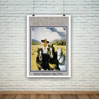 Oregon Poster Vintage American Cowboy Siedler Reisedruck von PimlicoPrints