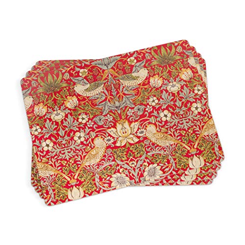 Pimpernel Morris & Co Strawberry Thief Red Collection Tischsets | 4er-Set | hitzebeständige Matten | Kork-Rückseite | hartes Tischset für Esstisch | Maße: 39,9 x 29,7 cm von Pimpernel