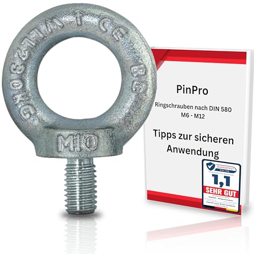 PinPro 4x M6 Ringschrauben nach DIN 580 | Traglast von 70-340kg | metrisches Gewinde | C15E Stahl geschmiedet und galvanisch verzinkt (4 Stück, WLL: 70kg) von PinPro