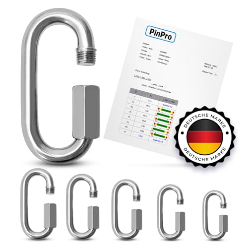 PinPro A4 Edelstahl Schraubverbinder | 6mm - 10 Stück | 1130kg Bruchlast | Rostfreier AISI 316 Schraubkarabiner | Kettenverbinder oder Kettennotglied von PinPro