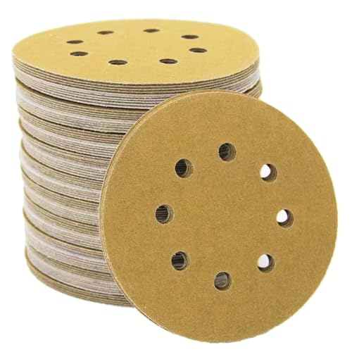 Pinafresa 100 Stück 5 Gelbe Schleifscheiben 8-Loch P120 Klett-Aluminiumoxid-Schleifpapier zum Polieren Von Exzenterschleifern von Pinafresa