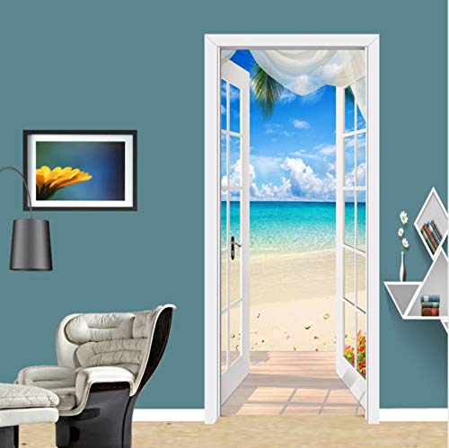 3D Türaufkleber Haus am Meer PVC Selbstklebende Wasserdichte Abnehmbare Art Decals für Dekoration Wandbild 77x200cm von PinchPIPI