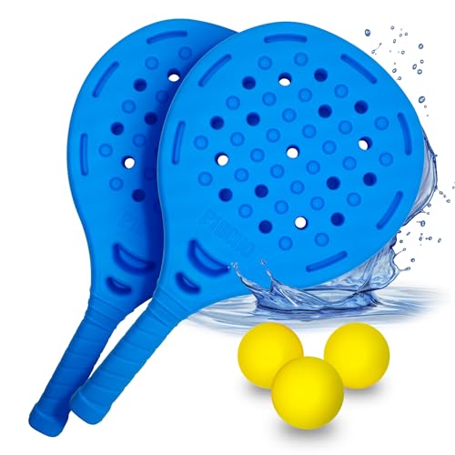 Padelschläger aus Kunststoff, 2 Schaufeln + 3 Eva-Bälle, wasserdicht, Blau von Pincho
