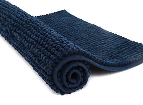 Pincy rutschfeste Chenille Badematte – 40 x 60 cm zottelige Mikrofaser-Badematte – schnell wasserabsorbierend, maschinenwaschbar, strapazierfähiger Bodenteppich, für Badezimmer, Zimmer (Marineblau) von Pincy