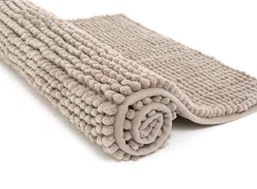 Pincy rutschfeste Chenille Badematte – 50 x 80 cm zottelige Mikrofaser-Badematte – schnell wasserabsorbierend, maschinenwaschbar, strapazierfähiger Bodenteppich, für Badezimmer, Zimmer (Beige) von Pincy