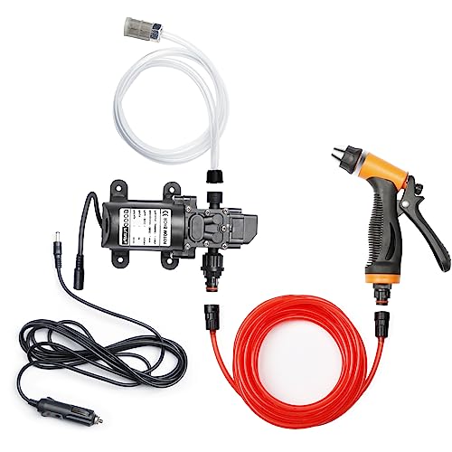 Pindex Wasserpumpe 12 V Selbstansaugend mit Wasserspritzpistole 100 W, Membranpumpe 12 V für Wohnmobil Camping Boot Wohnwagen Auto Reinigung von Pindex