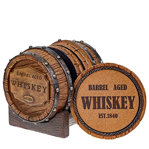 Pine Ridge Whiskey Barrel 5 Stück Getränkeuntersetzer mit Halterung, Fass Aged Whiskey Est. 1840 einzigartige Bardekoration & Zubehör, Bier und WhiskeyglasUntersetzer – Moderne Heimdekorationen für von Pine Ridge