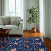 Blauer Teppich, Floraler William Morris Vintage Dunkelblauer Indigo, Wohndekor, Floral von PinePrintCo