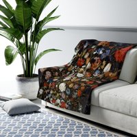 Blumendecke, Sherpa-Decke, Schwarze Decke, Vintage-Decke, Kunst-Decke Mit Blumenmuster von PinePrintCo