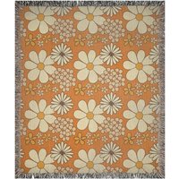 Floral Decke, Gewebte Decken, 70Er Jahre Orange Blumendecke, Blumenbettwäsche, Blumendekor, Vintage Blumen, Dekor von PinePrintCo