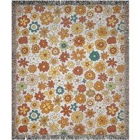 Floral Decke, Webdecke, 70Er Jahre Flower Power, Vintage Floral, Orange Florale Tagesdecke, Dekor von PinePrintCo