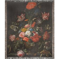 Gewebte Decke, Schwarze Blumendecke, Rote Blume, Kunstdecke, Boho-Decke, Naturdecke, Pflanzendecke von PinePrintCo