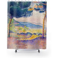 Kunst Duschvorhang Baum Natur Decor, Henri-Edmond Cross, Regenbogen Badezimmer, Landschaftsmalerei, Fine Art Decor von PinePrintCo