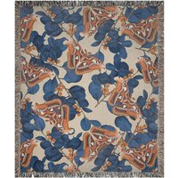 Motten Gewebte Decke, Schmetterlingsdecke, Blaue Naturdecke, Blumendecke, Orange Mottendekor, Cottagecore, Pflanzendecke von PinePrintCo