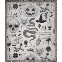 Schädel Gewebte Decke, Halloween-Decke, Schlangen-Decke, Kürbis-Decke, Hexen-Decke, Halloween-Dekor, Schädel-Dekor, Fledermaus-Decke von PinePrintCo