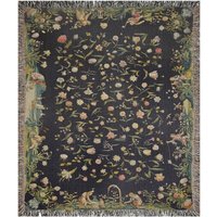 Schwarze Gewebte Decke, Naturdecke, Blumendecke, Vintage Boho Cottagecore Schwarze Blumen, Pflanzendecke von PinePrintCo