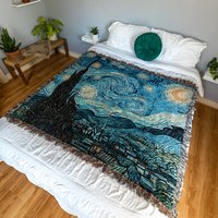 Sternenklare Nacht, Van Gogh Decke, Gewebte Kunst Sternennacht Malerei, Kunstlehrer Geschenk, Blaue Geschenk von PinePrintCo