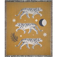 Tiger-Decke, Gewebte Decken, Boho-Decke, Dschungel-Decke, Tiger-Dekor, Senf-Decke, Mond-Decke, Dschungel-Dekor, Gelber Überwurf von PinePrintCo