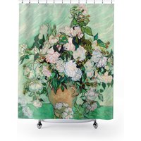 Van Gogh Duschvorhang, Grüne Dusche Vorhang, Malerei, Weiße Blumen, Rose Kunst-Dusche-Vorhang, Mint Grün, Bildende Kunst von PinePrintCo
