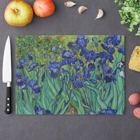 Van Gogh Schneidebrett, Blumenküche, Gough Art, Iris Gogh, Blaue Blumen, Kunst-Schneidbrett, Natur-Küche, Blaues Schneidebrett von PinePrintCo